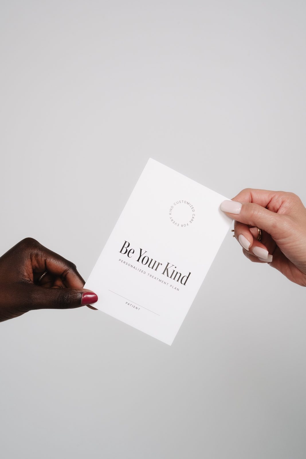 A Be Your Kind personalized treatment plan card